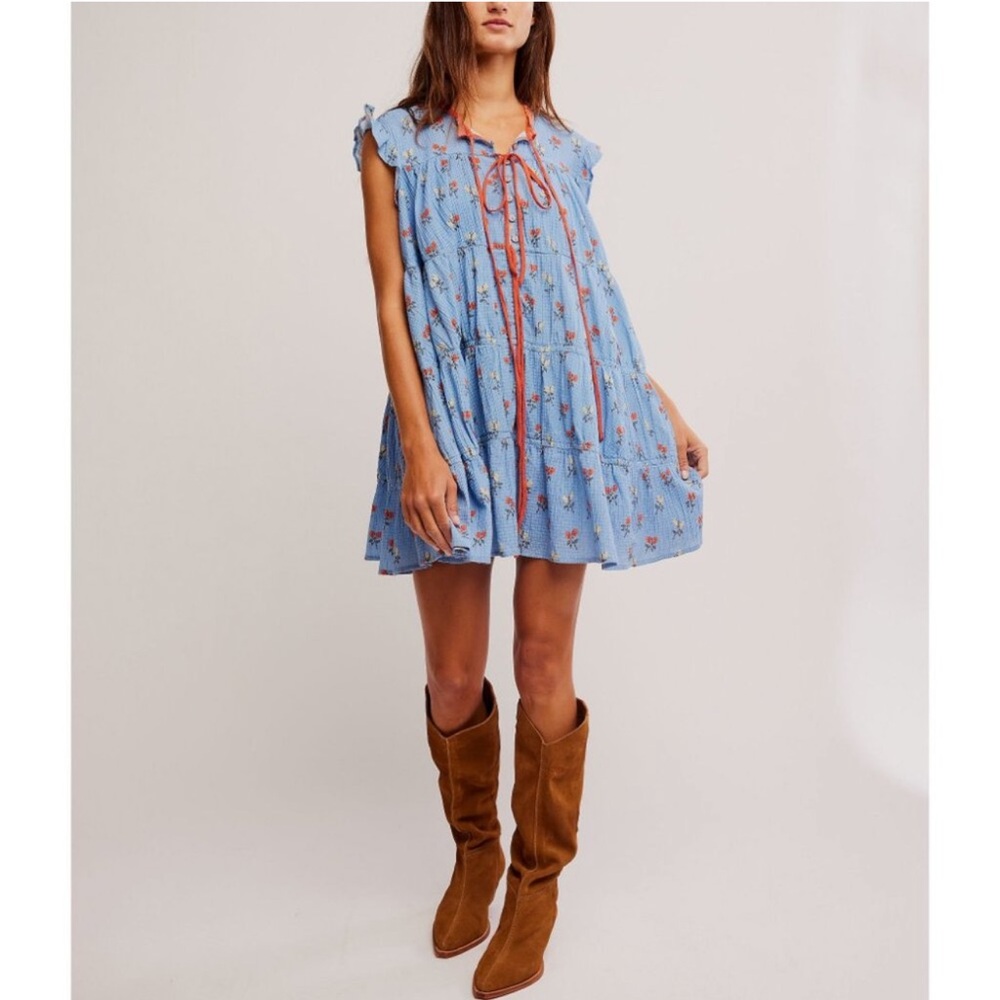 NWT FREE PEOPLE Allure/Blue Combo Sundown Mini Dress SZ: L